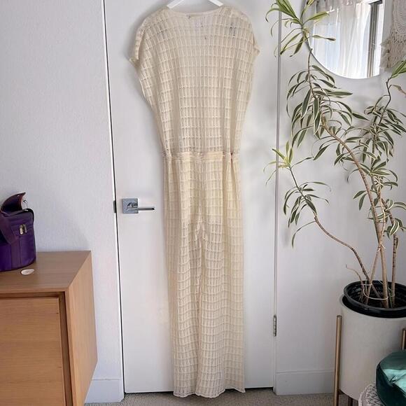 Zara Limited Edition Cream Pointelle Flowy Knit Jumpsuit Size L - Picture 6 of 10